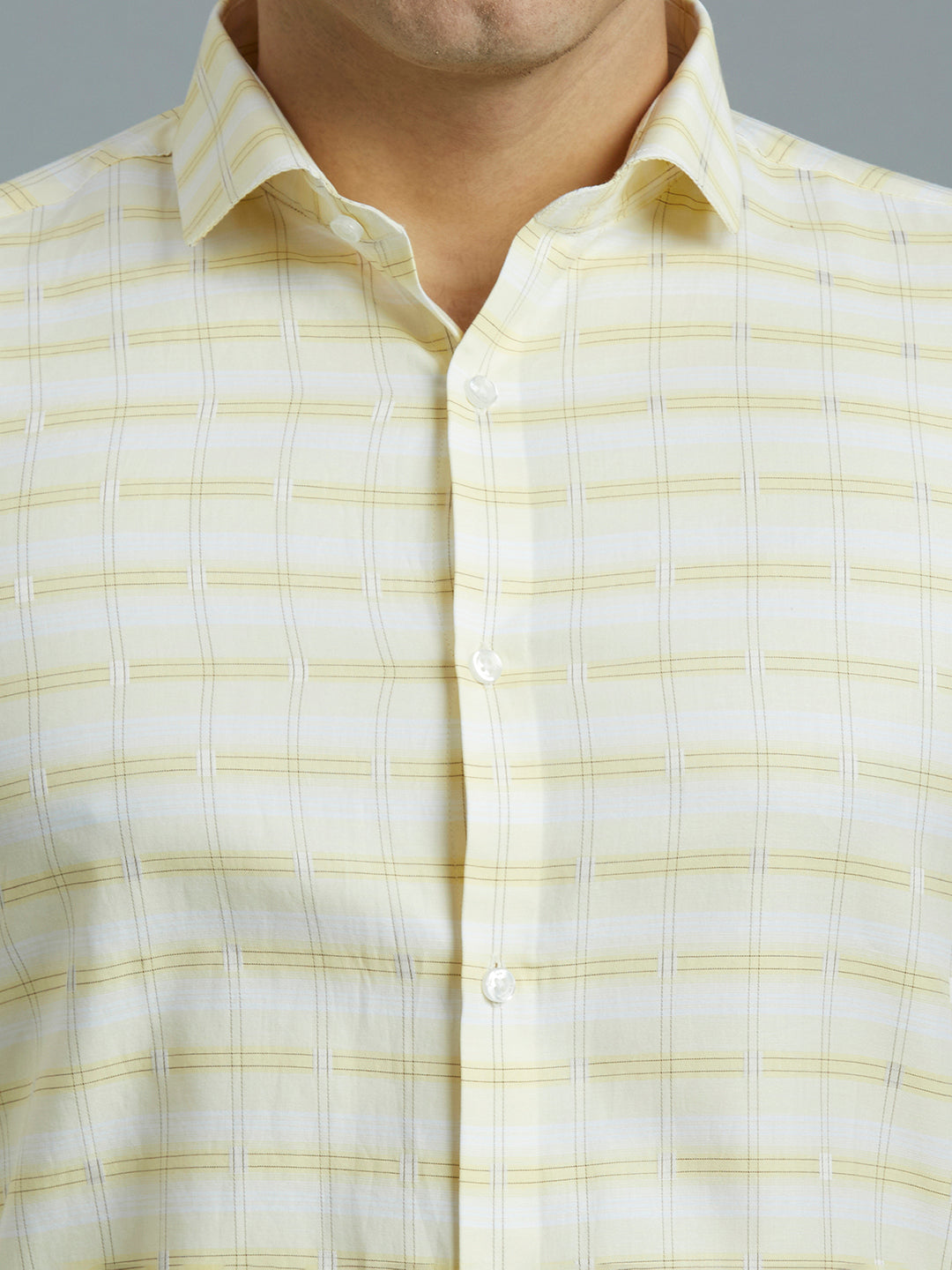 Cream & Brown Checks 100% Cotton Slim Fit Formal Full Sleeve Shirt