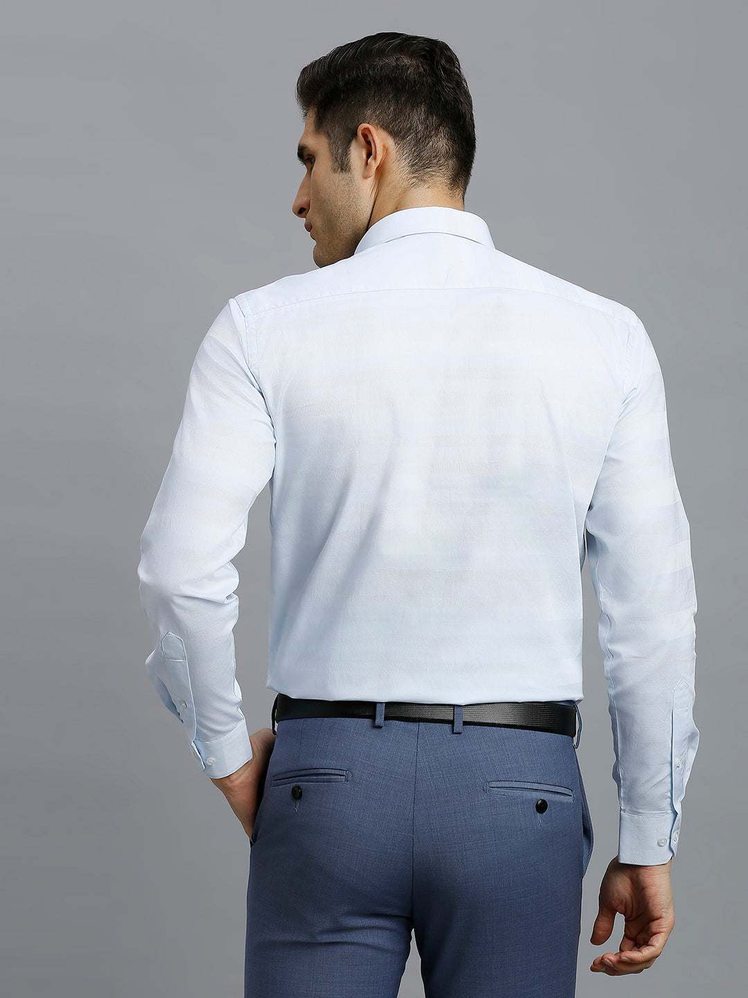 Light Blue Dobby Stripe 100% Cotton Regular Fit Formal Full Sleeve Shirt