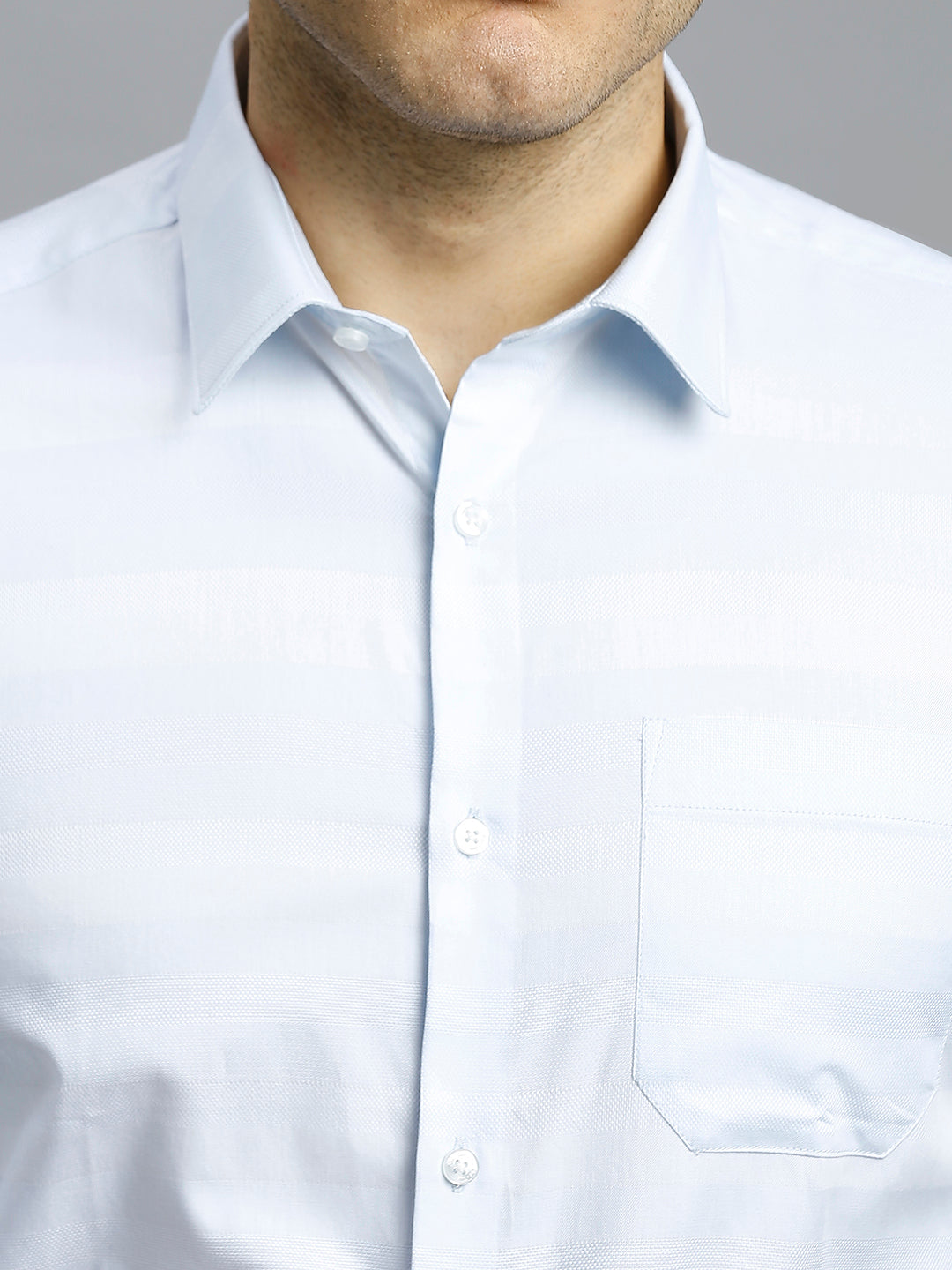 Light Blue Dobby Stripe 100% Cotton Regular Fit Formal Full Sleeve Shirt