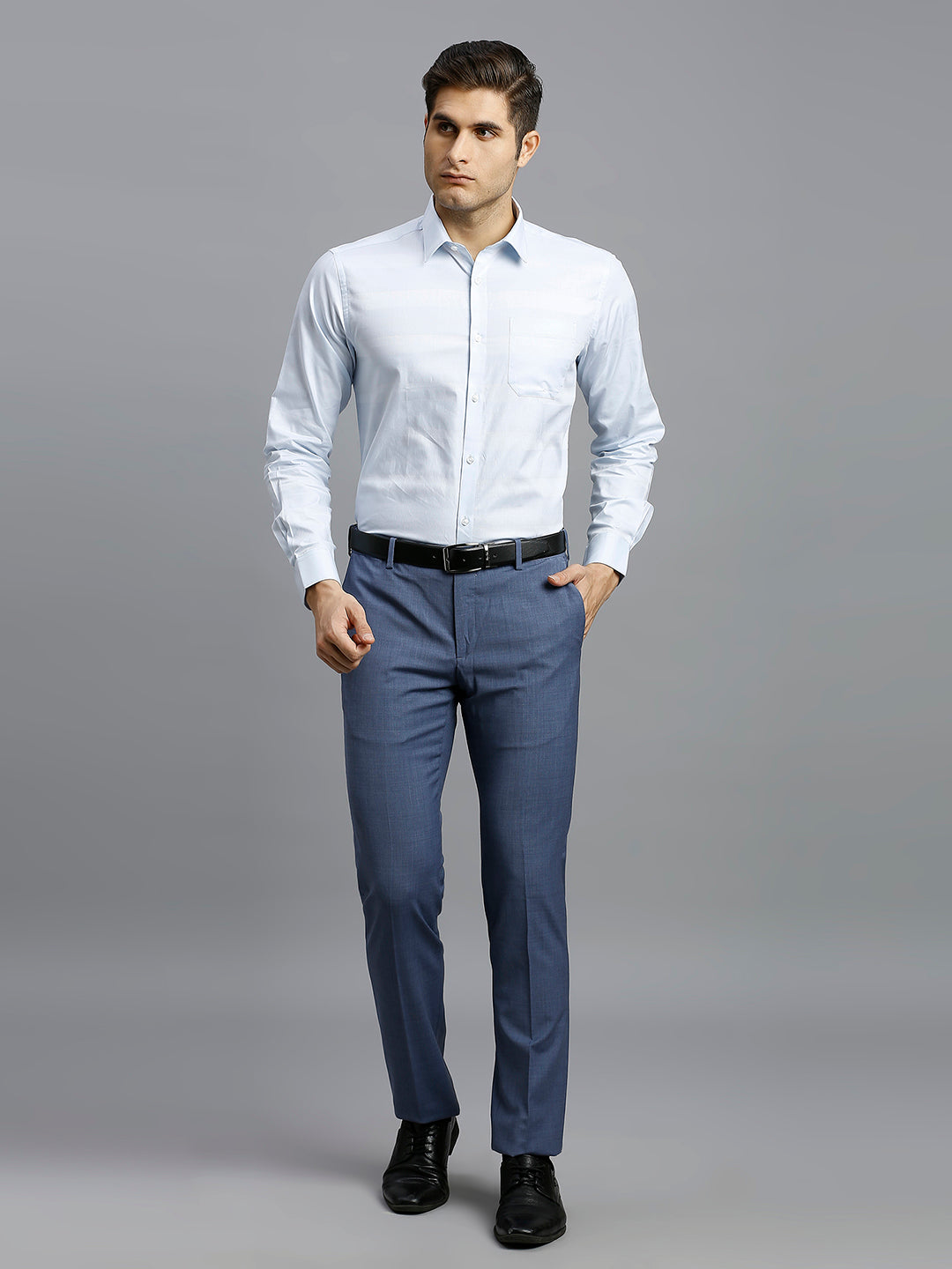 Light Blue Dobby Stripe 100% Cotton Regular Fit Formal Full Sleeve Shirt