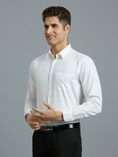 Men's Pure Cotton Dobby Stripe Dobby Stripe Regular Fit Full Sleeve Formal Shirt - Light Grey