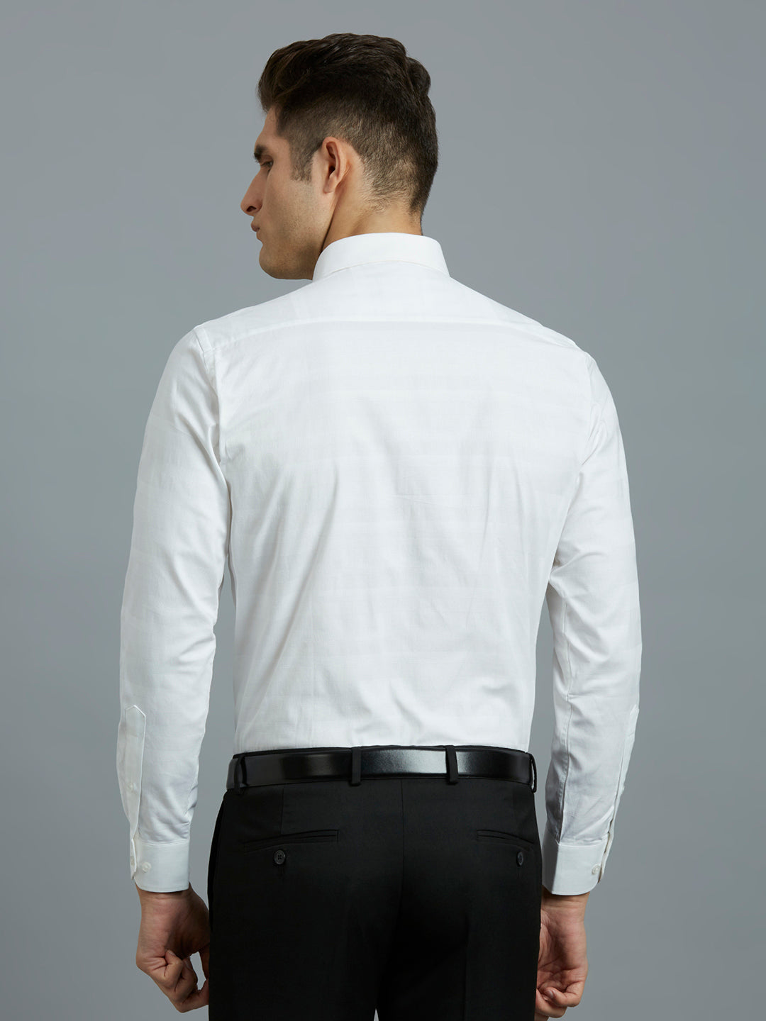 Light Grey Dobby Stripe 100% Cotton Regular Fit Formal Full Sleeve Shirt