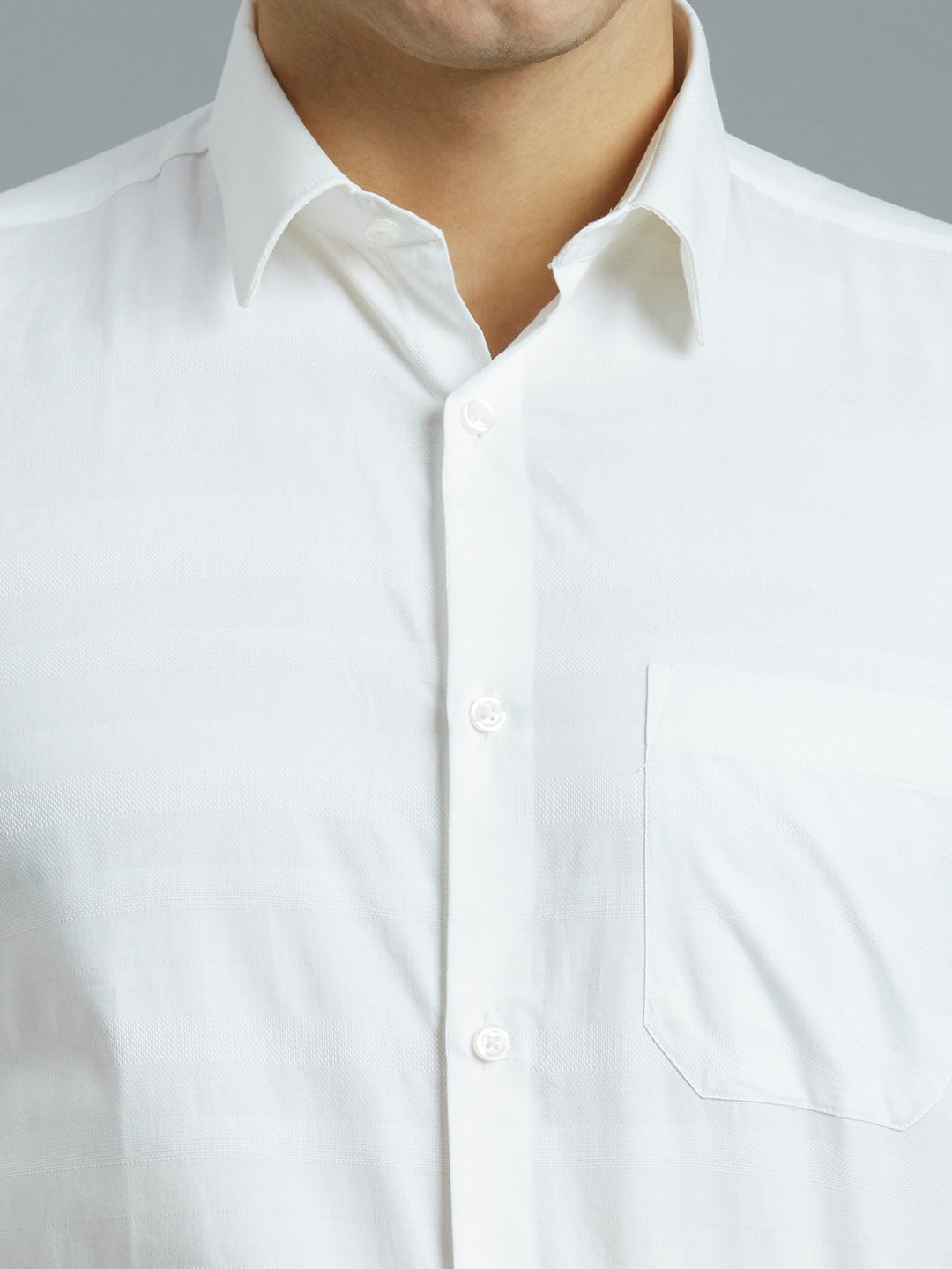 Light Grey Dobby Stripe 100% Cotton Regular Fit Formal Full Sleeve Shirt