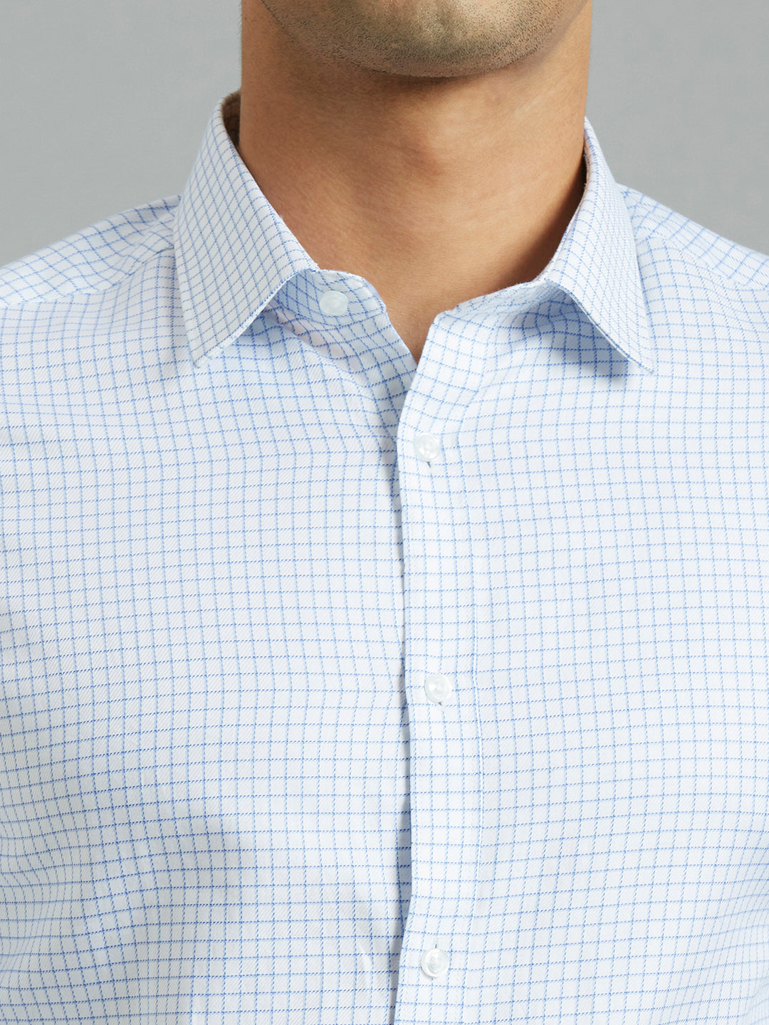Premium White & Blue Checks 100% Cotton Slim Fit Formal Full Sleeve Shirt
