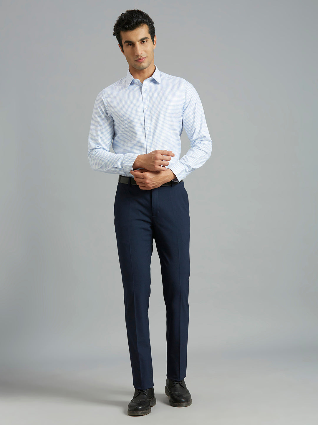 Premium White & Blue Checks 100% Cotton Slim Fit Formal Full Sleeve Shirt