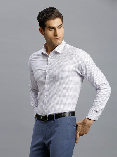 Men's Pure Cotton Checks Slim Fit Full Sleeve Formal Shirt - White & Blue