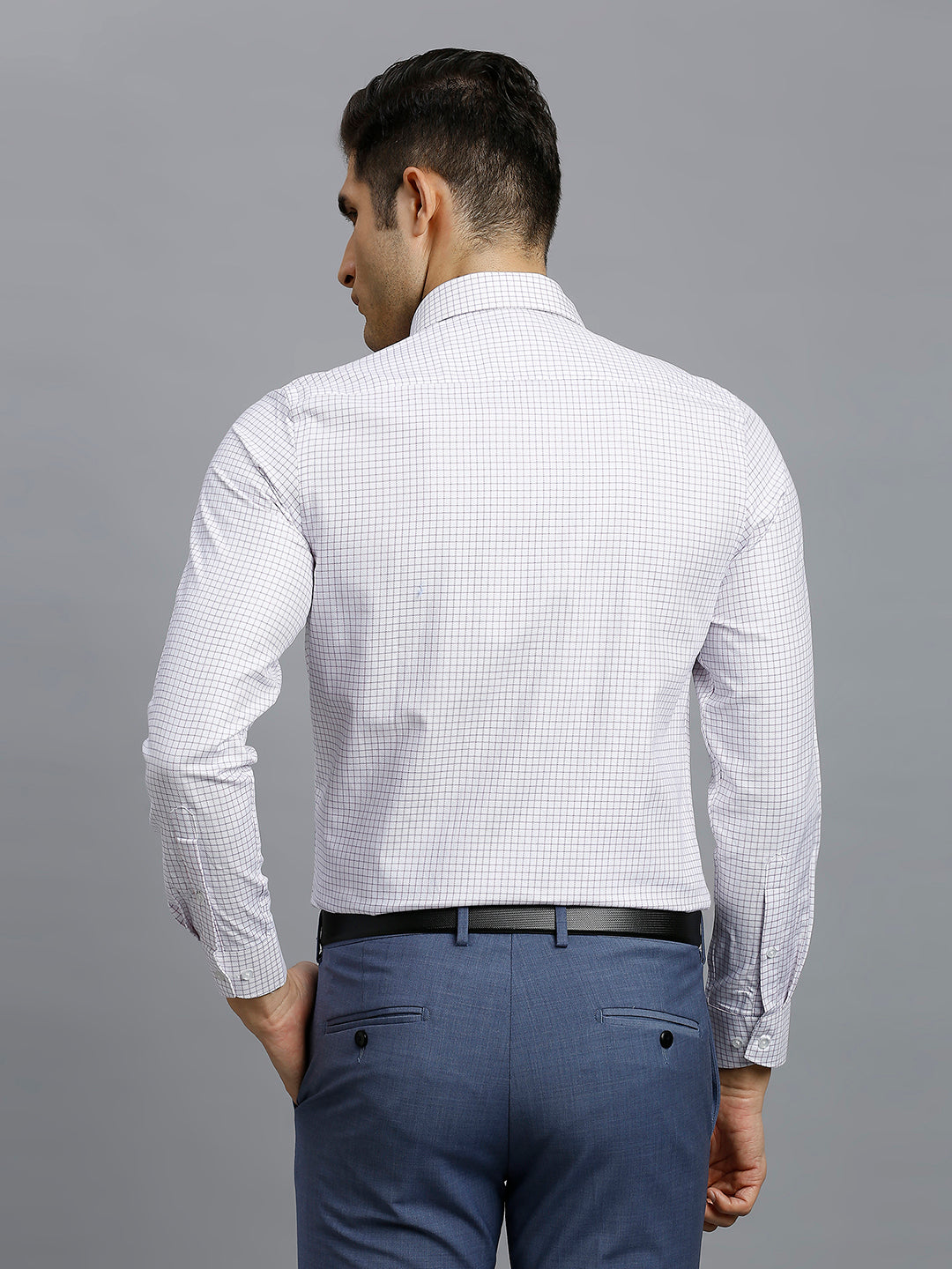 White & Pink & Blue Checks 100% Cotton Slim Fit Formal Full Sleeve Shirt