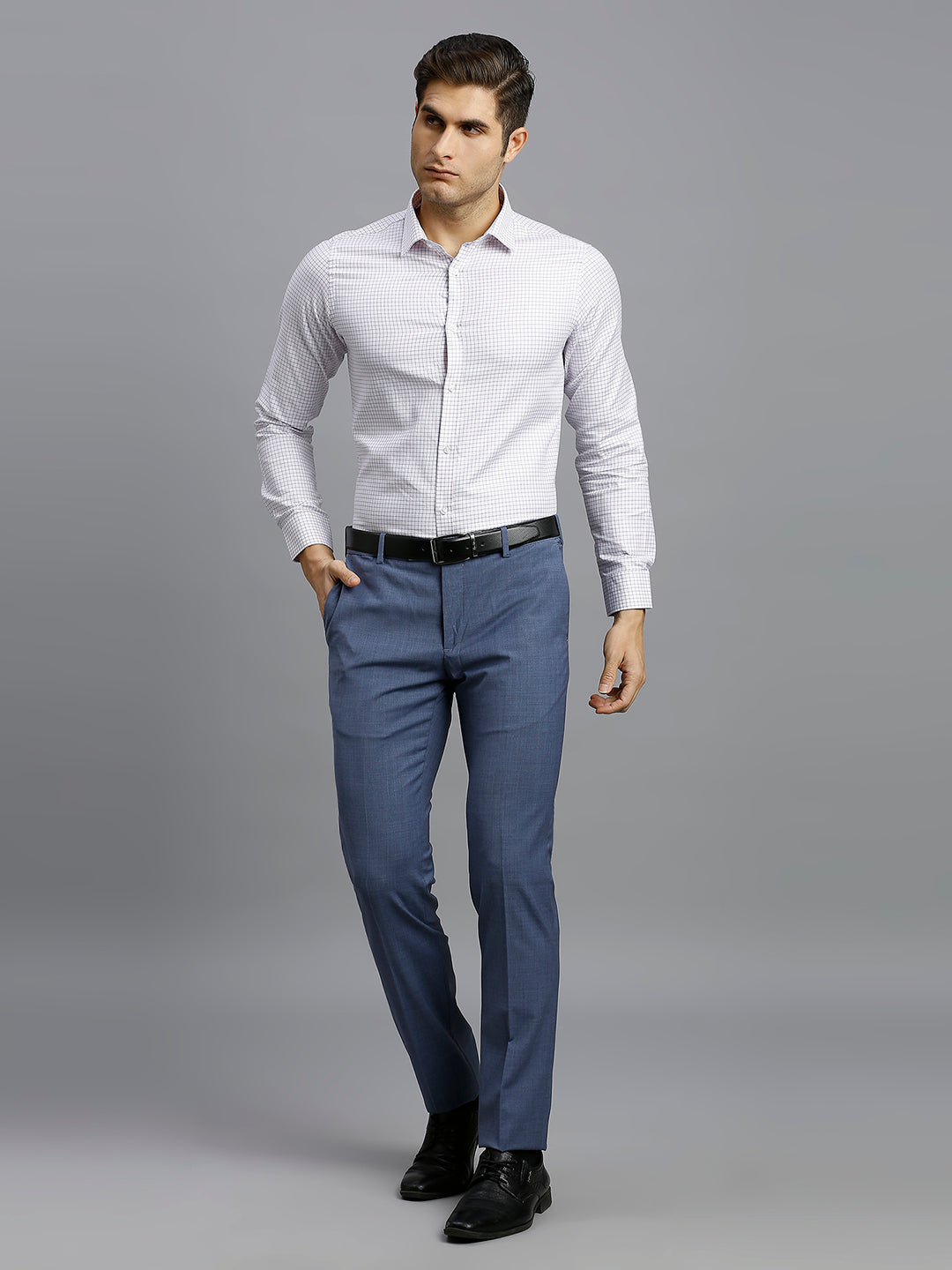 White & Pink & Blue Checks 100% Cotton Slim Fit Formal Full Sleeve Shirt