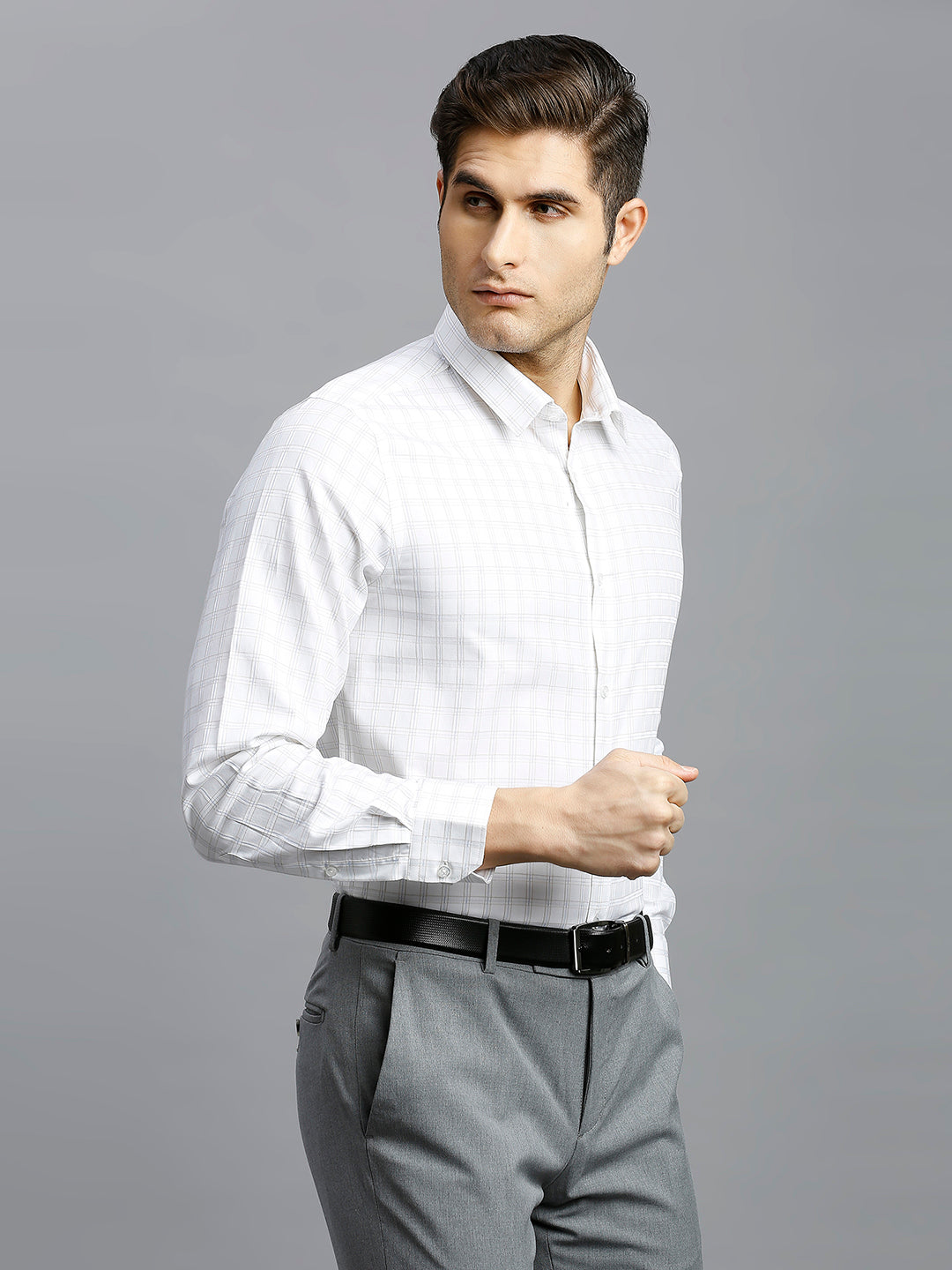 White & Brown Checks 100% Cotton Slim Fit Formal Full Sleeve Shirt