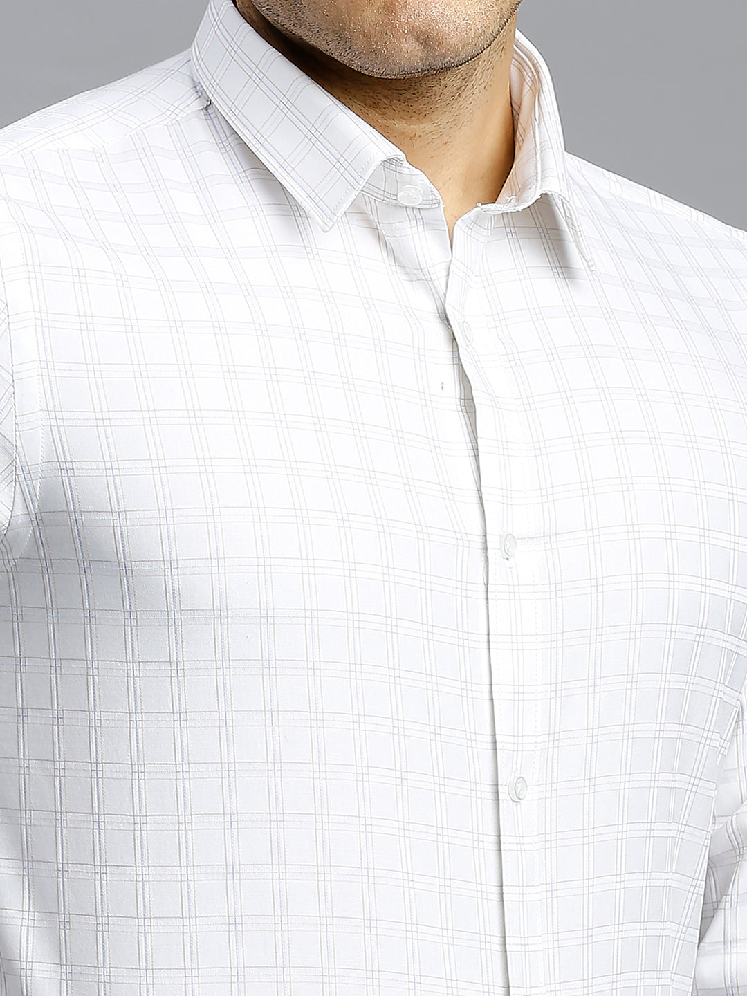 White & Brown Checks 100% Cotton Slim Fit Formal Full Sleeve Shirt