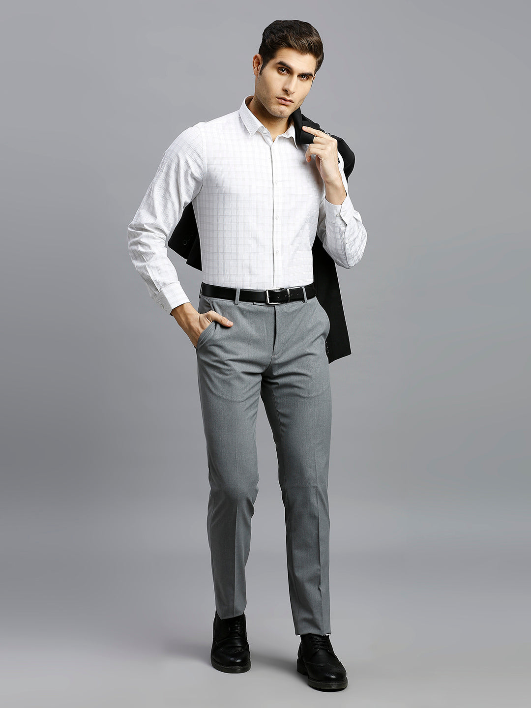 White & Brown Checks 100% Cotton Slim Fit Formal Full Sleeve Shirt