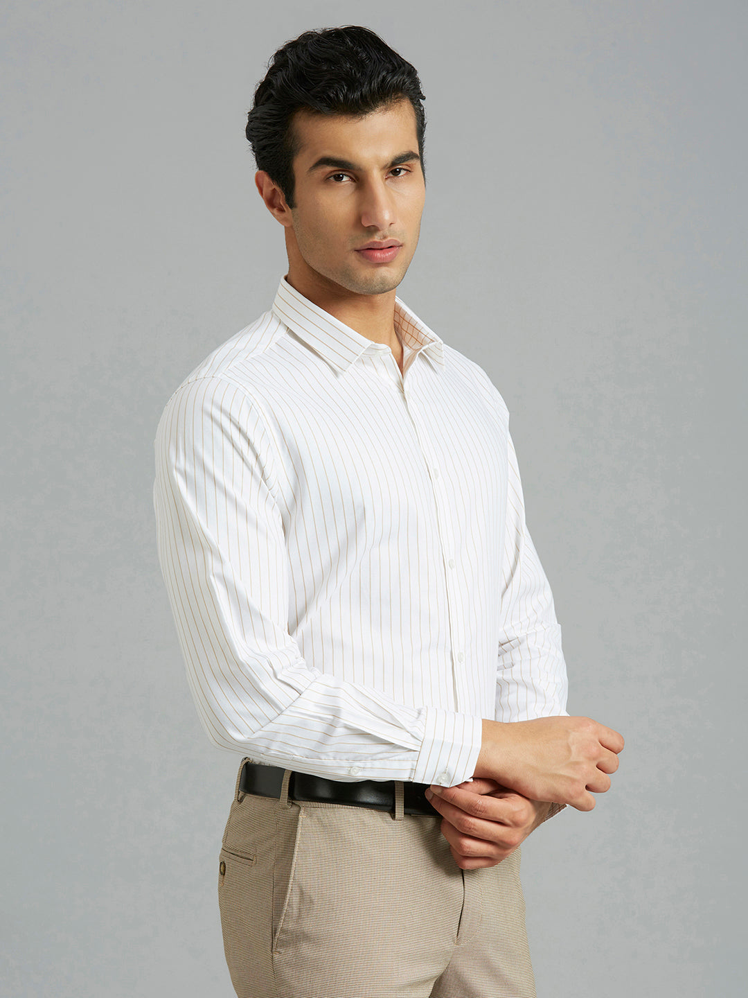 White-Beige 100% Cotton Slim fit Formal Full sleeve Shirts