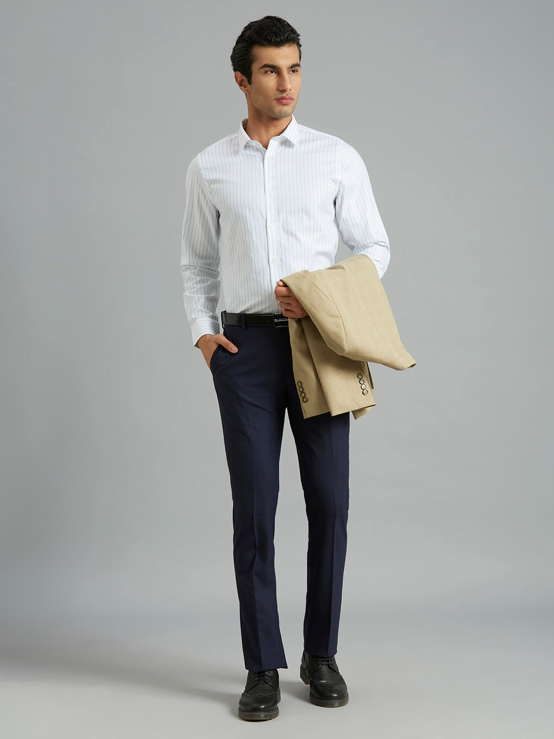 White & Light Blue Stripe 100% Cotton Slim Fit Formal Full Sleeve Shirt