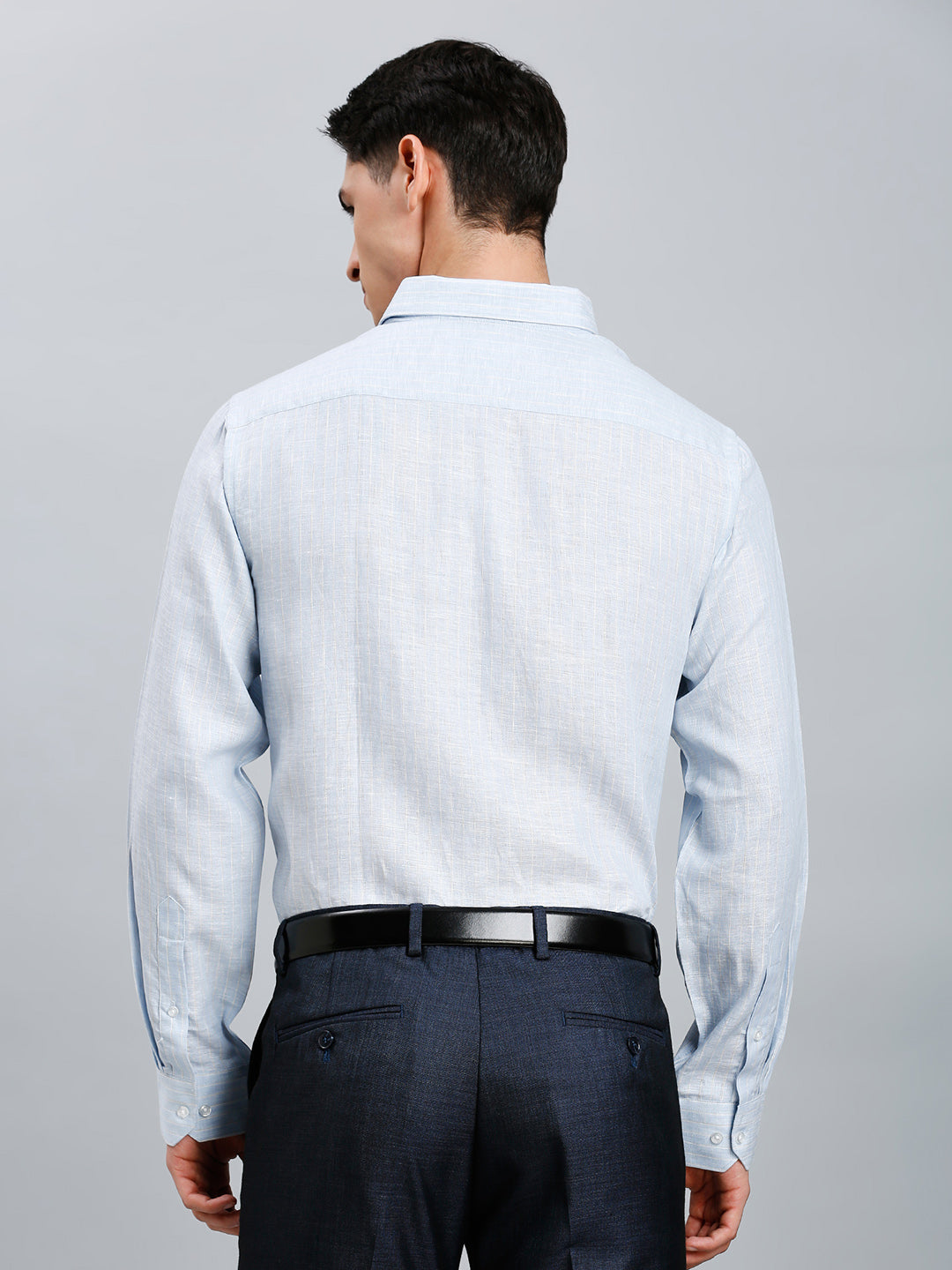 Blue & Yellow Stripe 100% Linen Regular Fit Formal Full Sleeve Shirt