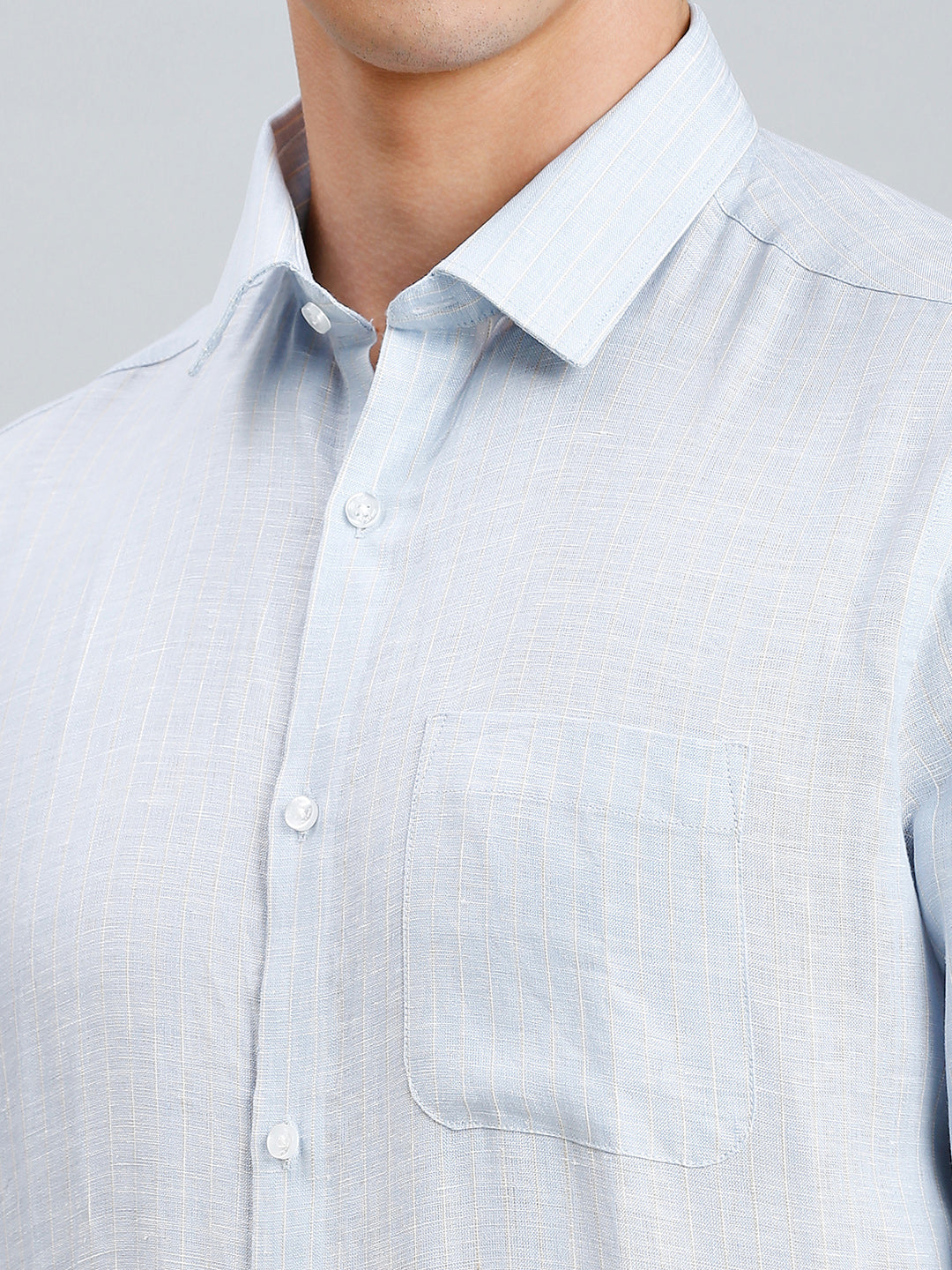 Blue & Yellow Stripe 100% Linen Regular Fit Formal Full Sleeve Shirt