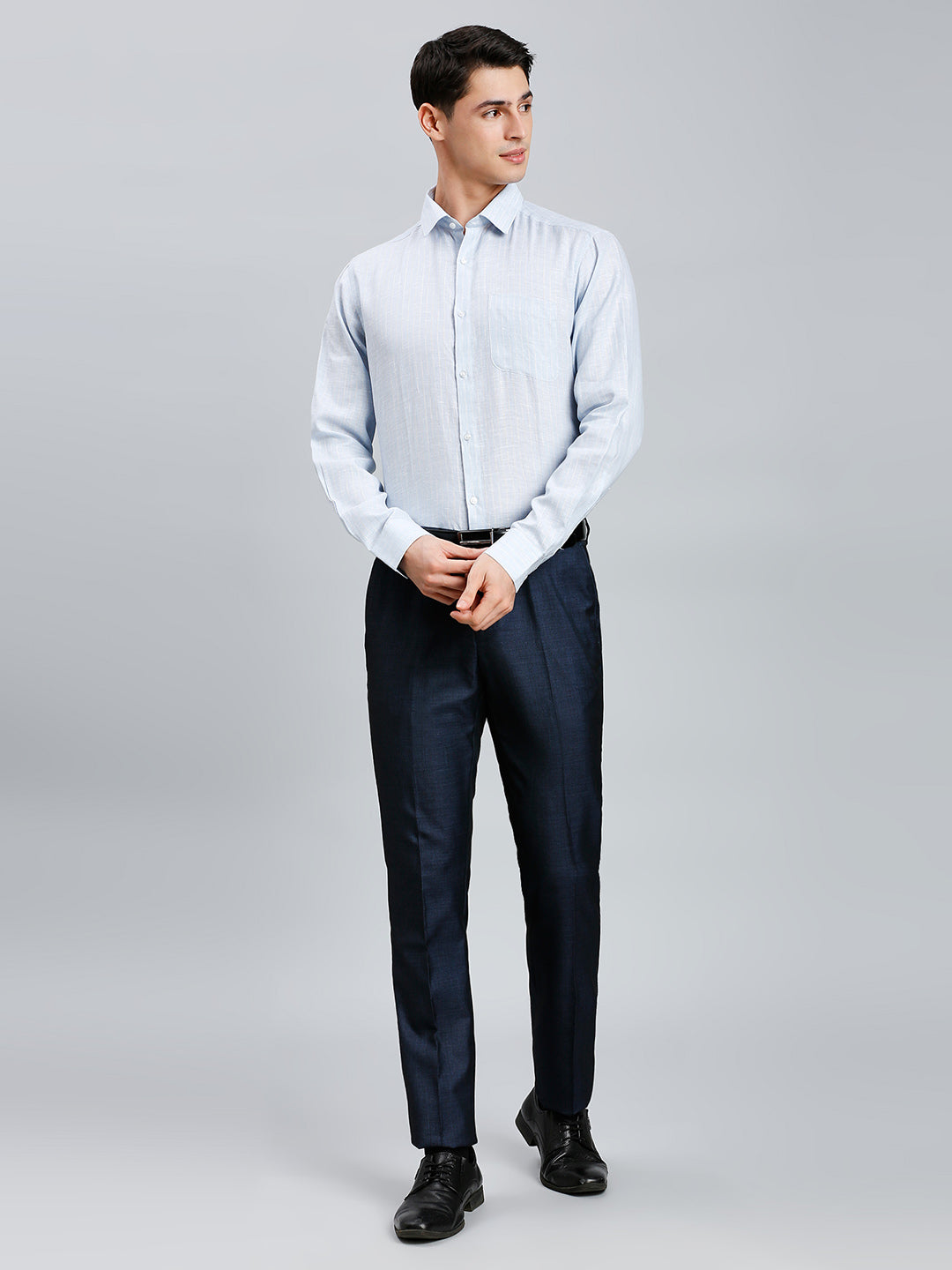 Blue & Yellow Stripe 100% Linen Regular Fit Formal Full Sleeve Shirt