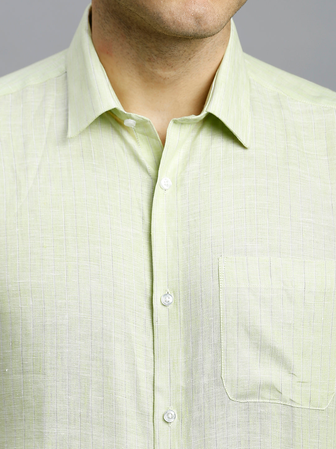 Green & Brown Stripe 100% Linen Regular Fit Formal Full Sleeve Shirt