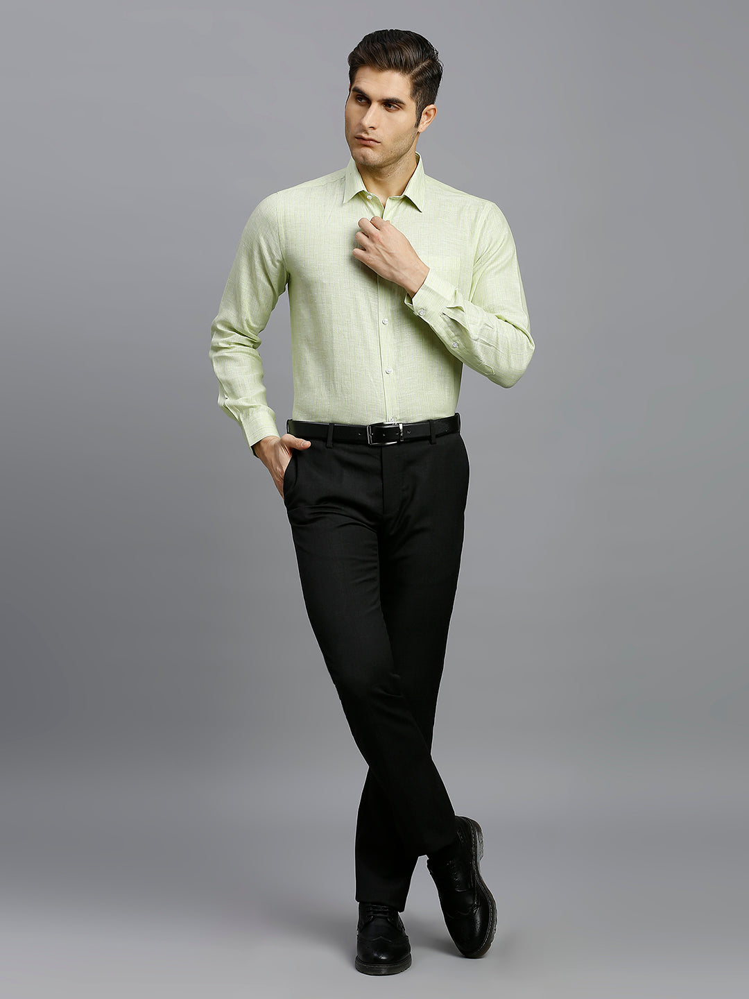 Green & Brown Stripe 100% Linen Regular Fit Formal Full Sleeve Shirt