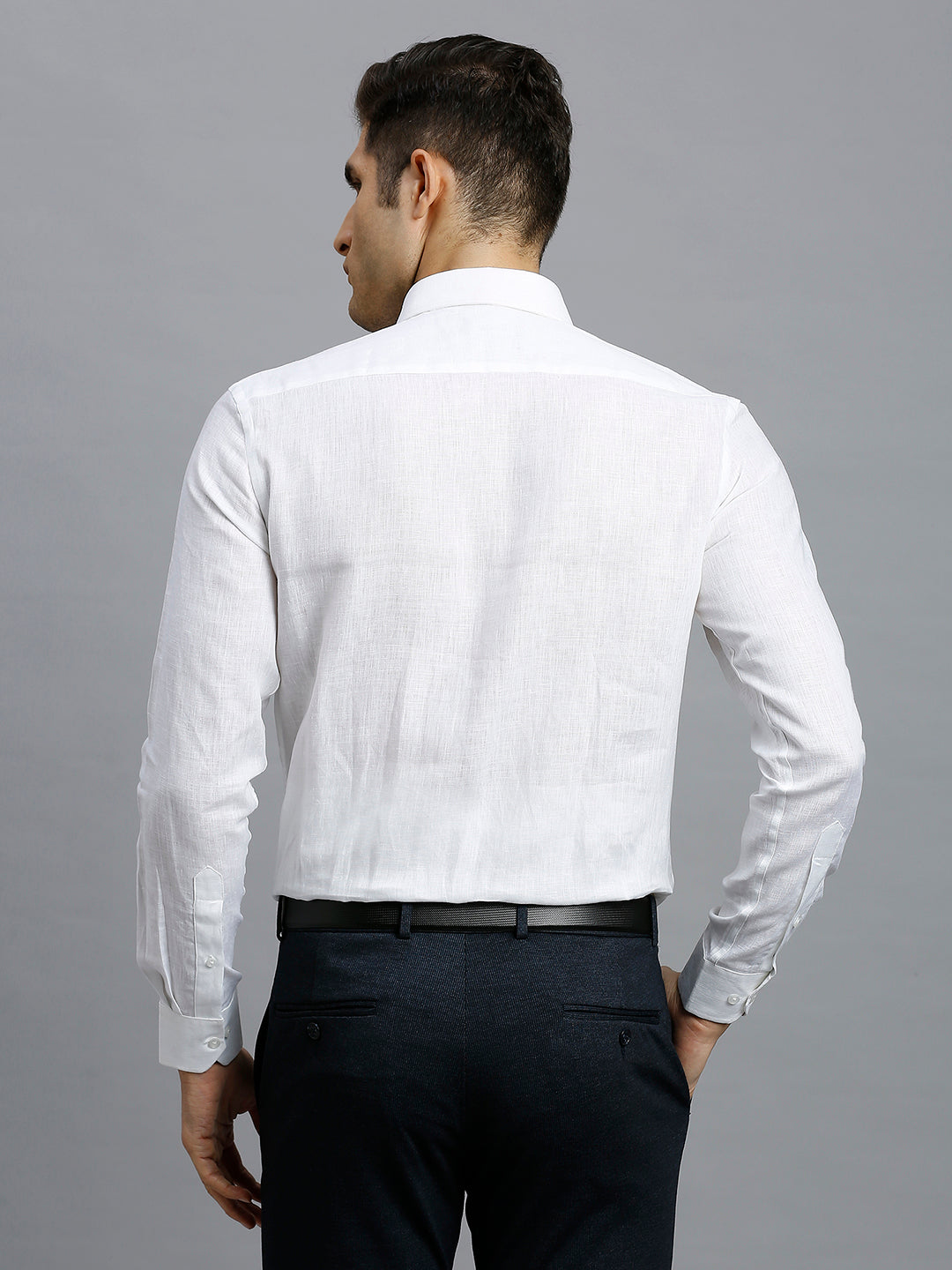 White Solid 100% Linen Regular Fit Formal Full Sleeve Shirt