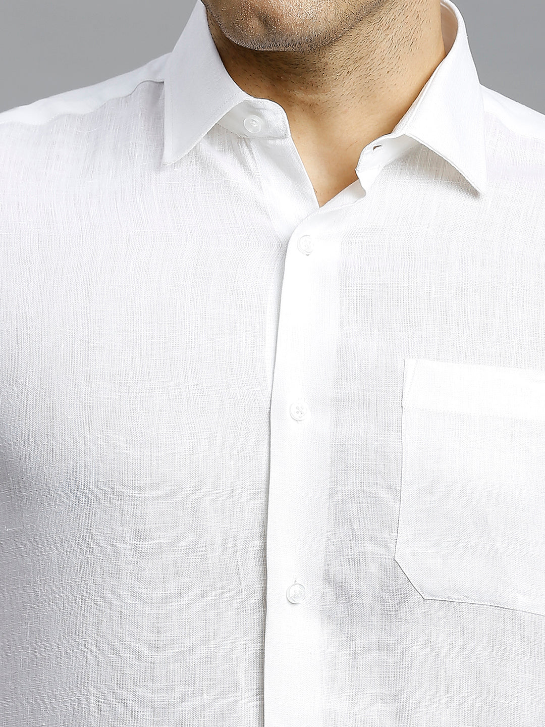 White Solid 100% Linen Regular Fit Formal Full Sleeve Shirt