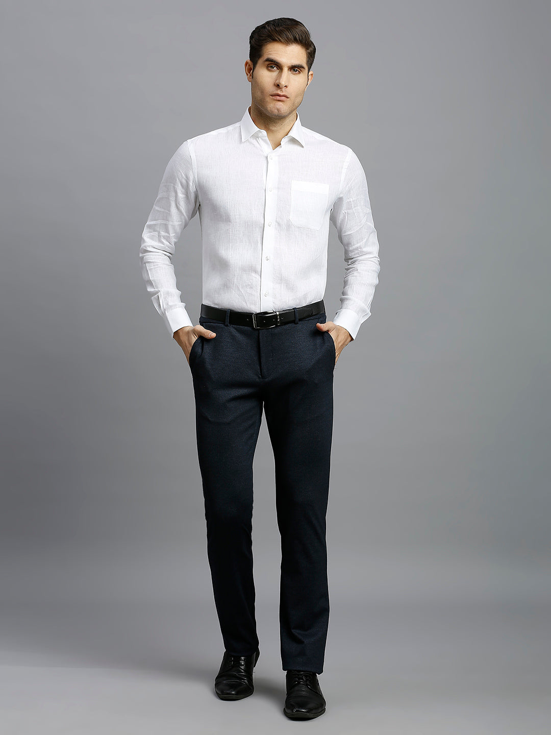 White Solid 100% Linen Regular Fit Formal Full Sleeve Shirt