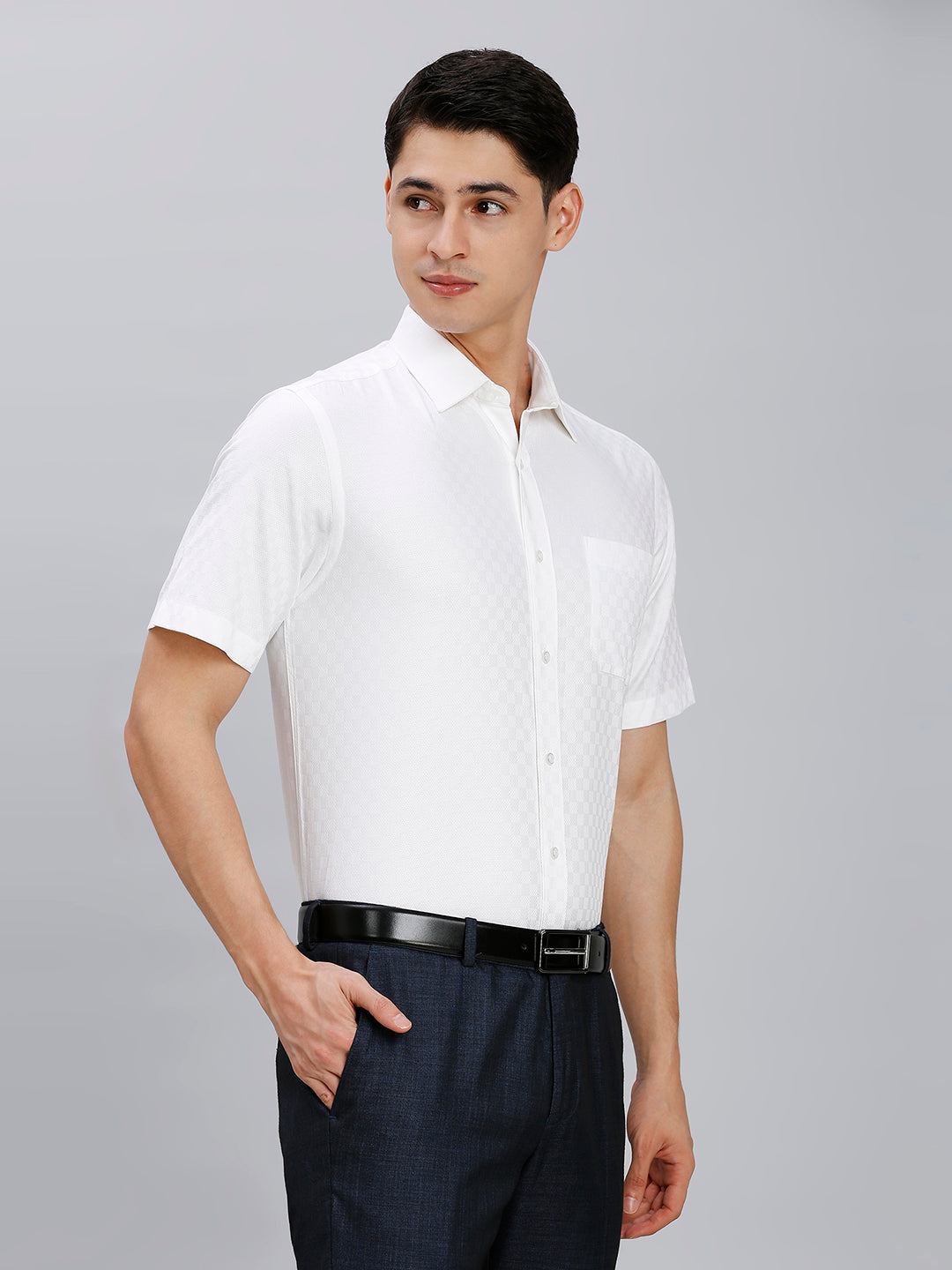 Classic White Solid 100% Cotton Regular Fit Formal Half Sleeve Shirt