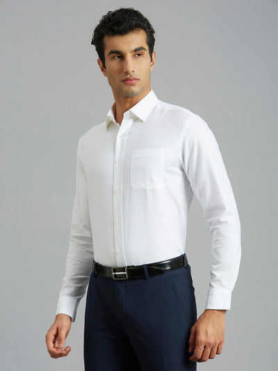 Men's Pure Cotton Dobby Solid Regular Fit Full Sleeve Formal Shirt - White