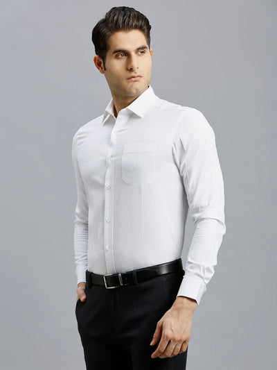 Men's Pure Cotton Dobby Solid Dobby Solid Regular Fit Full Sleeve Formal Shirt - White