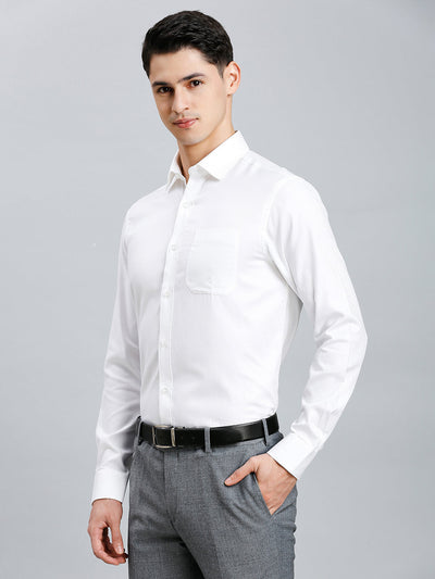 Men's Pure Cotton Dobby Solid Dobby Solid Regular Fit Full Sleeve Formal Shirt - White