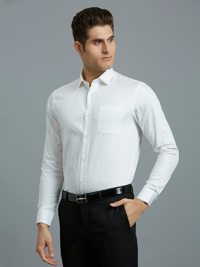 Men's Pure Cotton Dobby Solid Dobby Solid Regular Fit Full Sleeve Formal Shirt - White