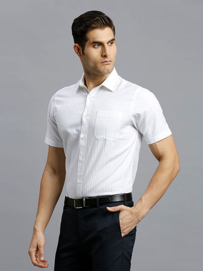 Men's Pure Cotton Dobby Solid Regular Fit Half Sleeve Formal Shirt - White