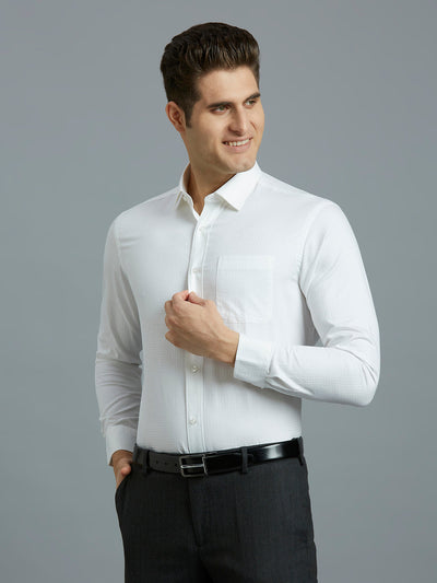 Men's Pure Cotton Dobby Solid Regular Fit Full Sleeve Formal Shirt - White