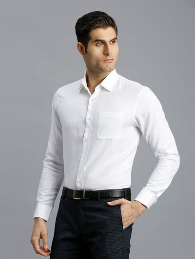 Men's Pure Cotton Dobby Solid Dobby Solid Regular Fit Full Sleeve Formal Shirt - White