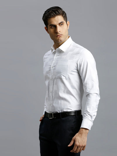 Men's Pure Cotton Dobby Solid Dobby Solid Regular Fit Full Sleeve Formal Shirt - White