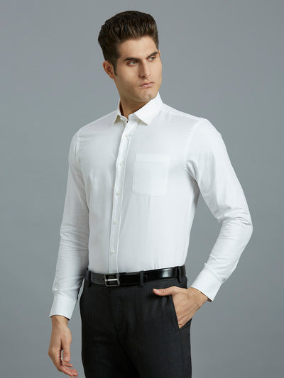 Men's Pure Cotton Dobby Solid Dobby Solid Regular Fit Full Sleeve Formal Shirt - White