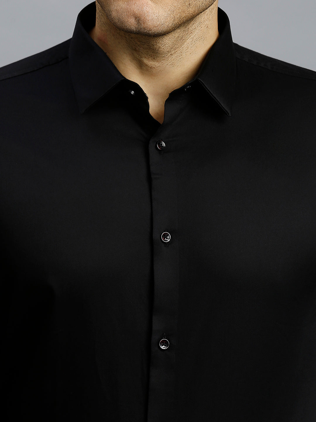 Black Solid 60'S Satin Lycra Slim Fit Formal Full Sleeve Shirt