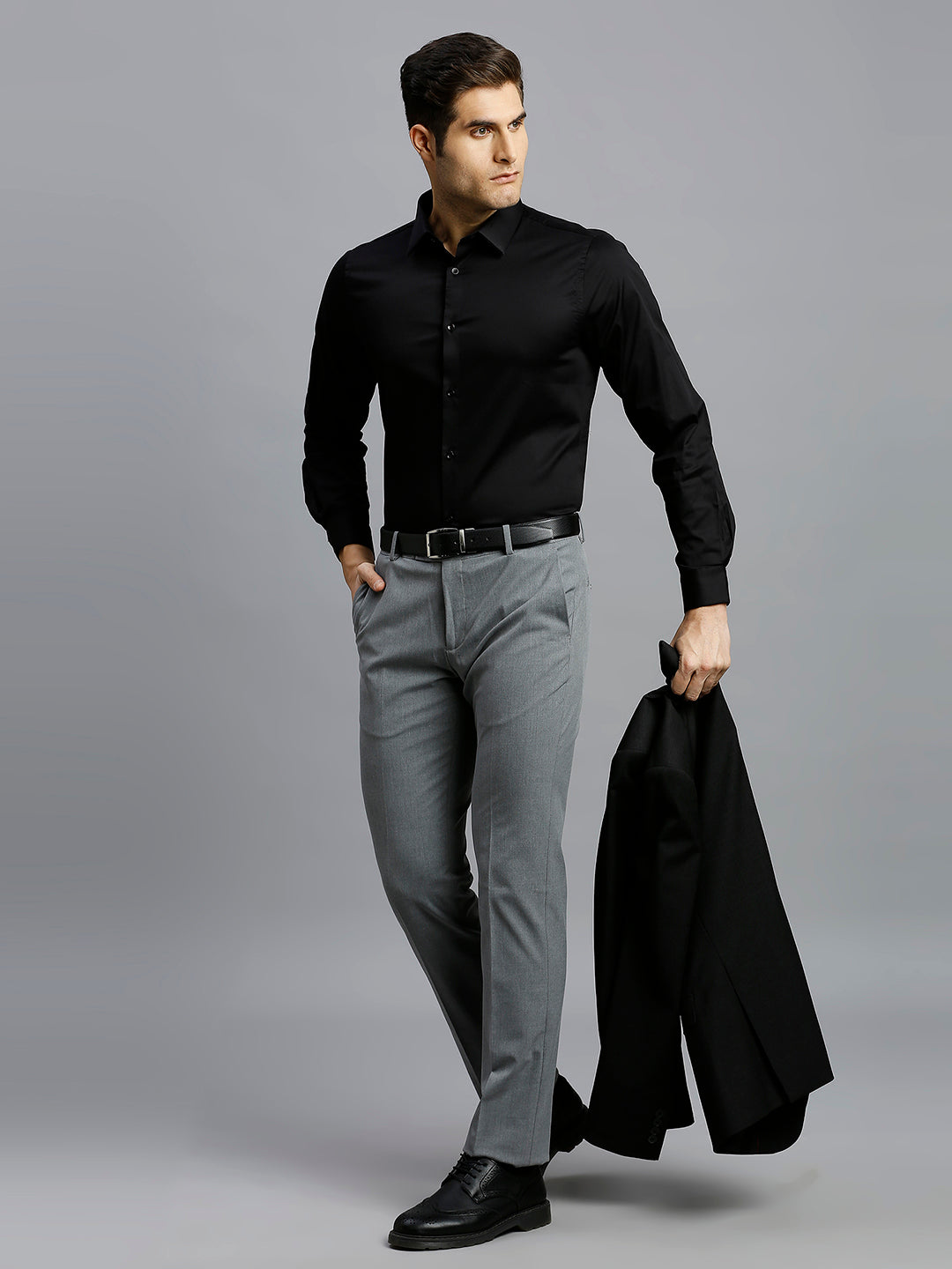 Black Solid 60'S Satin Lycra Slim Fit Formal Full Sleeve Shirt