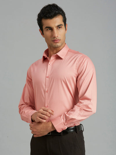 Men's Cotton Stretch Plain Slim Fit Full Sleeve Formal Shirt - Dark Pink