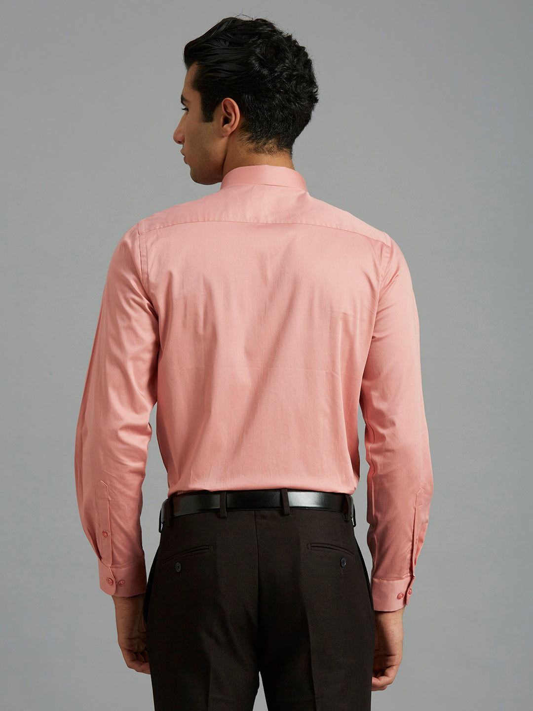 Dark Peach Solid 60'S Satin Lycra Slim Fit Formal Full Sleeve Shirt