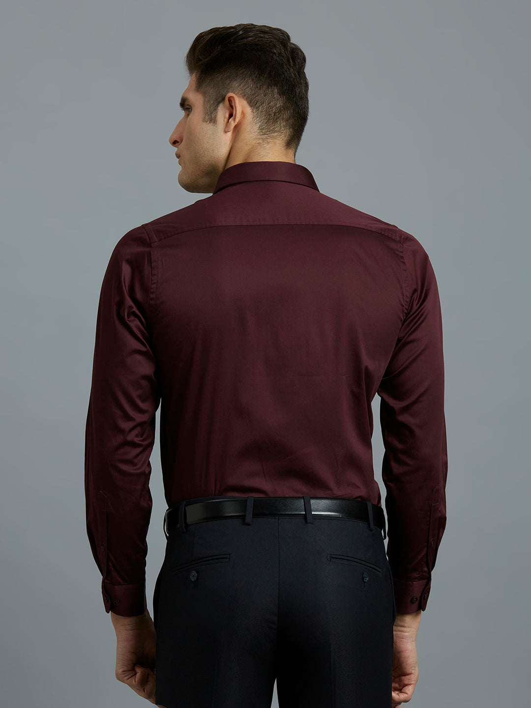 Dark Wine Solid 60'S Satin Lycra Slim Fit Formal Full Sleeve Shirt