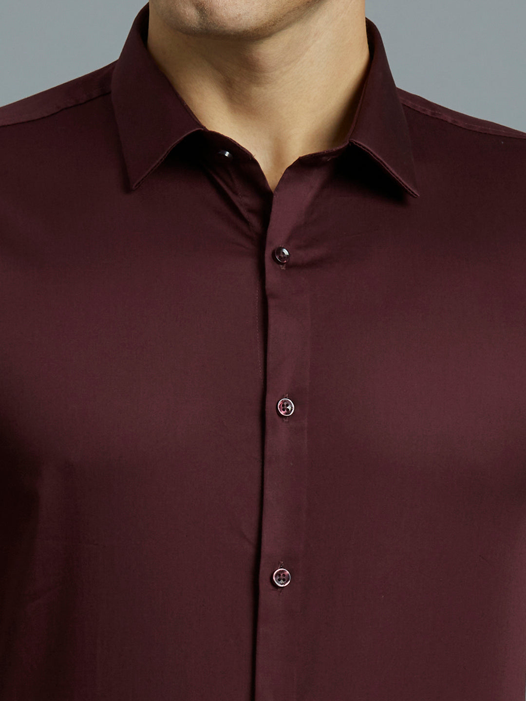 Dark Wine Solid 60'S Satin Lycra Slim Fit Formal Full Sleeve Shirt
