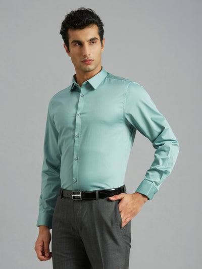 Men's Cotton Stretch Plain Slim Fit Full Sleeve Formal Shirt - Green