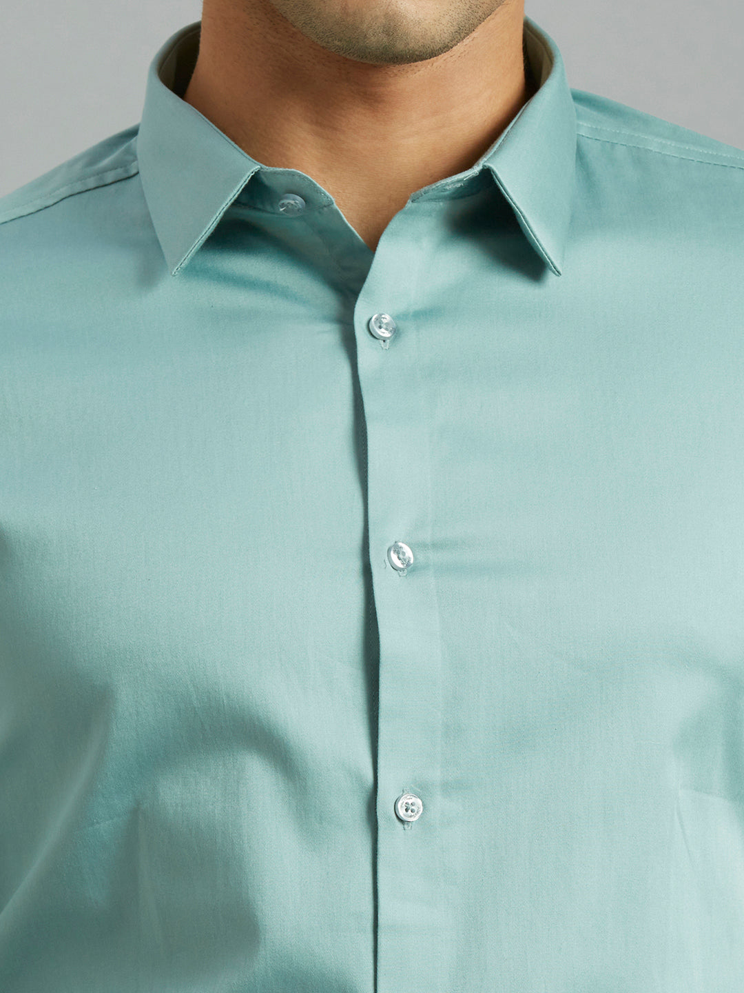 Mint Green Solid 60'S Satin Lycra Slim Fit Formal Full Sleeve Shirt