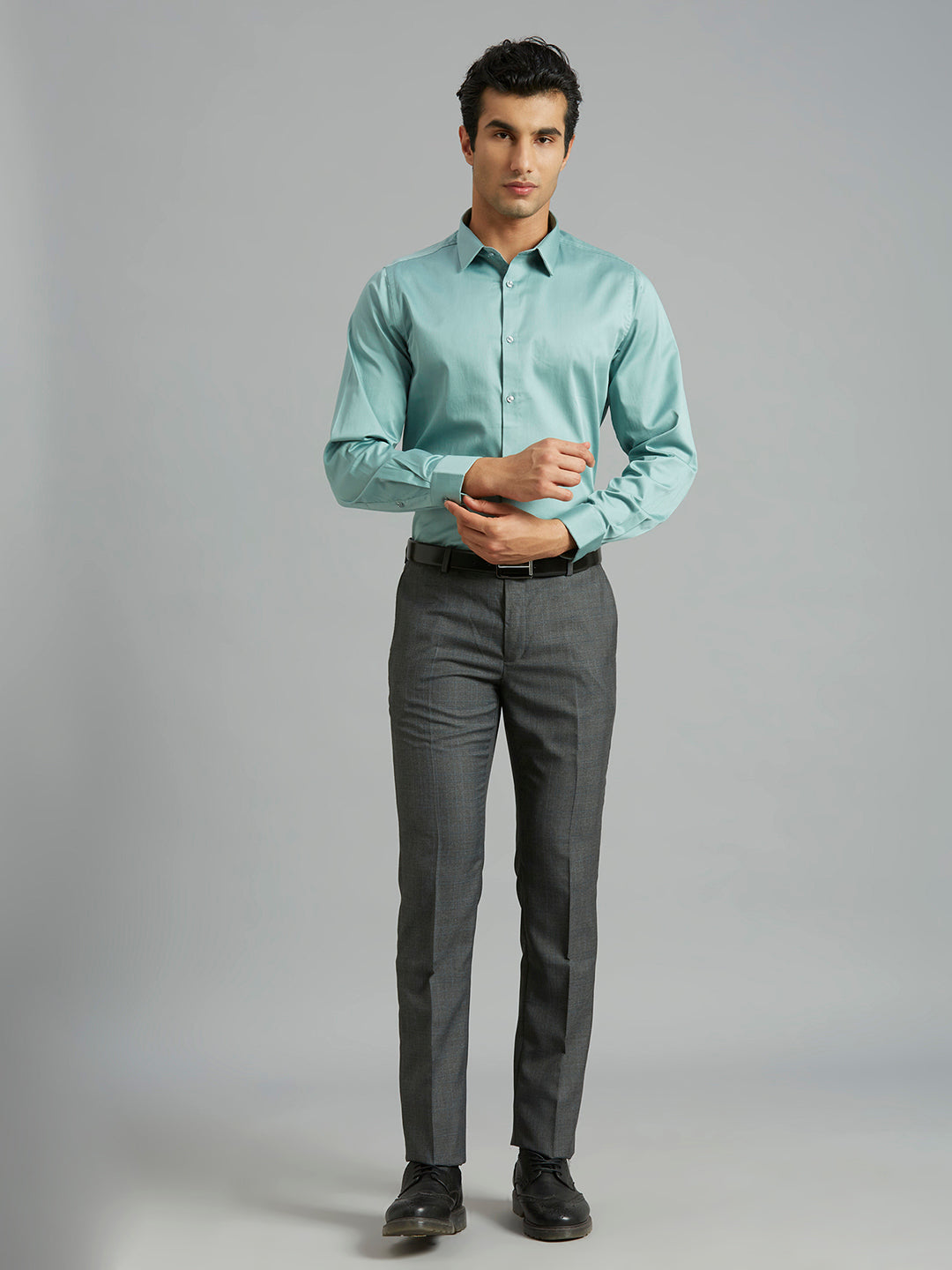 Mint Green Solid 60'S Satin Lycra Slim Fit Formal Full Sleeve Shirt