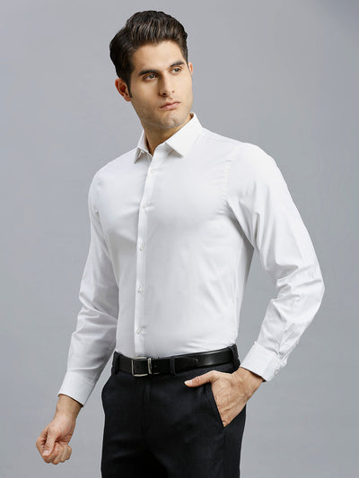 Men's Cotton Stretch Plain Slim Fit Full Sleeve Formal Shirt - White