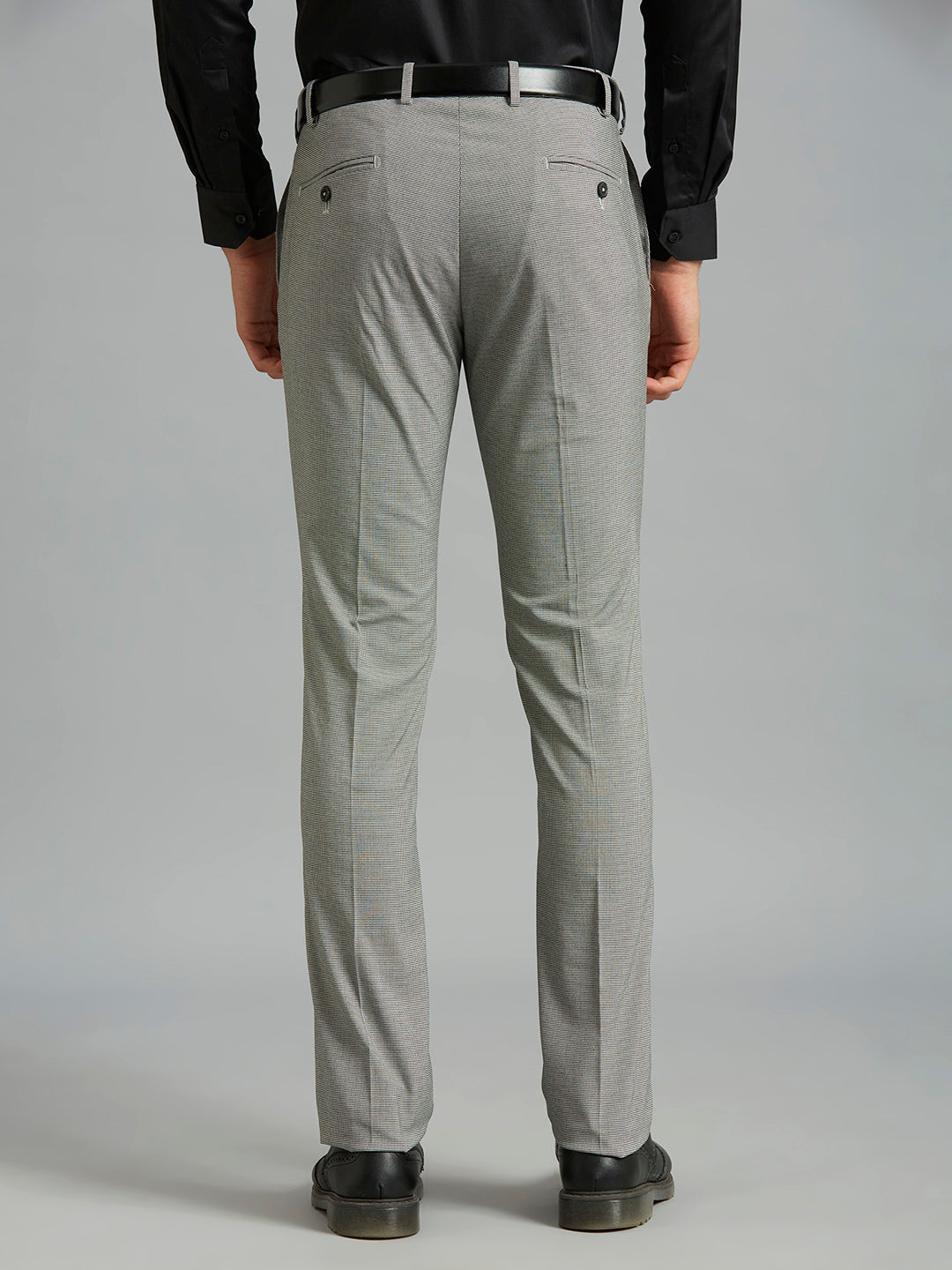 Black Checks Poly Viscose Elastane Auto Fit Formal Cross Pocket Trouser