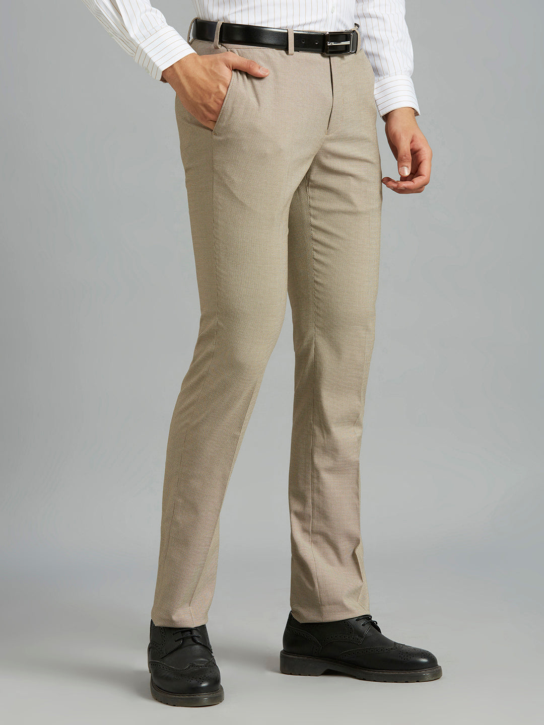 Copper Checks Poly Viscose Elastane Auto Fit Formal Cross Pocket Trouser
