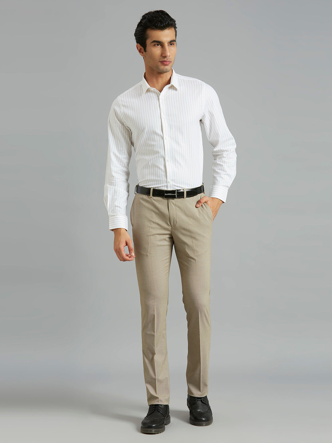 Copper Checks Poly Viscose Elastane Auto Fit Formal Cross Pocket Trouser