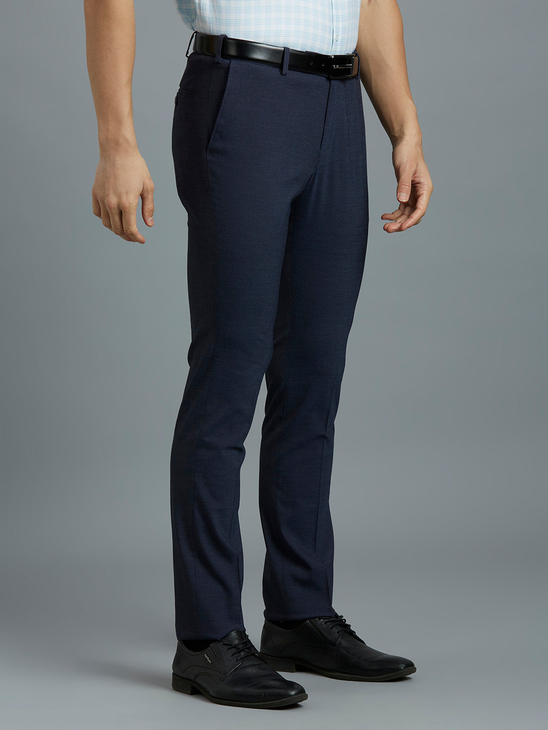 Rust Grey Plain Poly Viscose Elastane Auto Fit Formal Cross Pocket Trouser