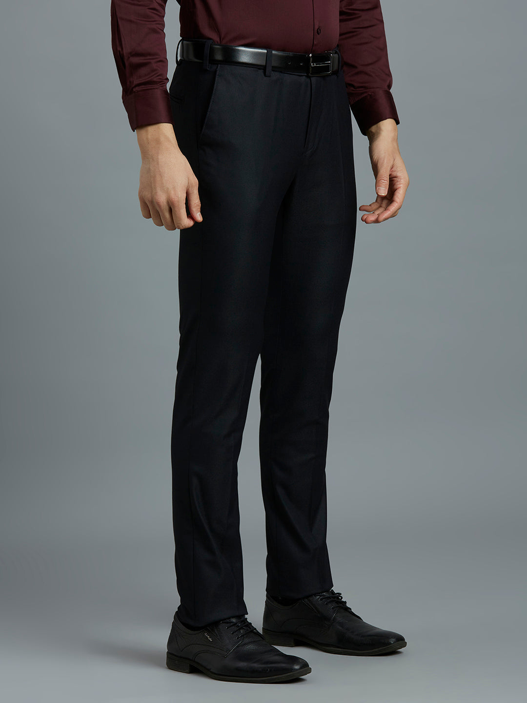 Dark Navy Plain Poly Viscose Elastane Auto Fit Formal Cross Pocket Trouser